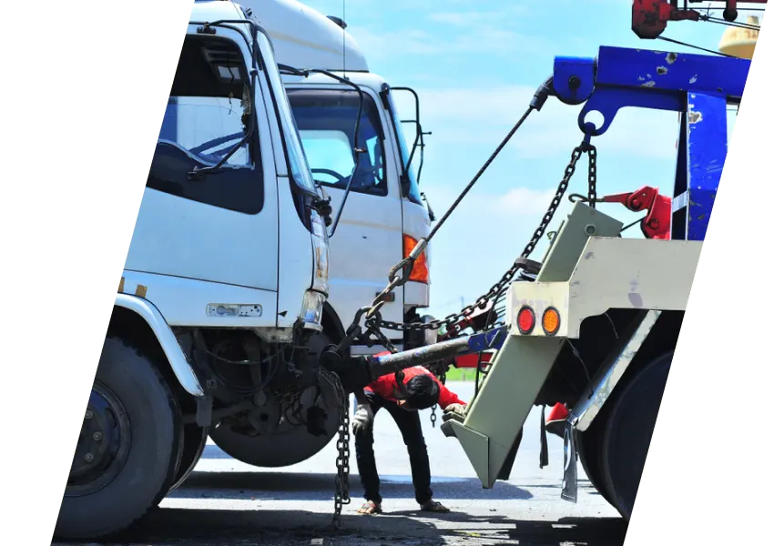 A truck with a crane attached to it.